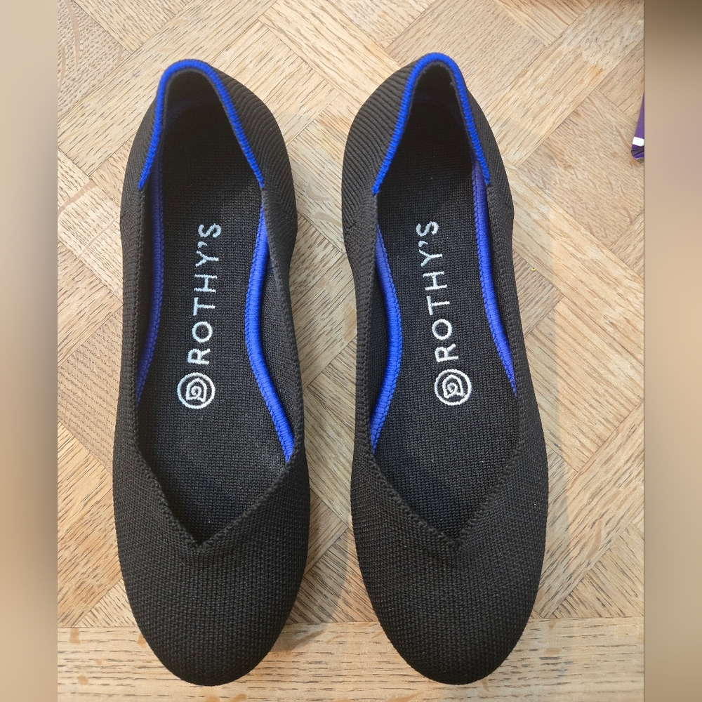 Rothy's Black Flats with Blue Trim